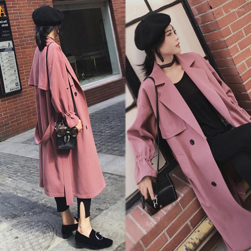 

Women' Trench Coats Nice Spring Autumn Coat For Women Casual Loose Full Sleeve Windbreaker Double Breasted With Belt Long Outerwear, Bean paste pink