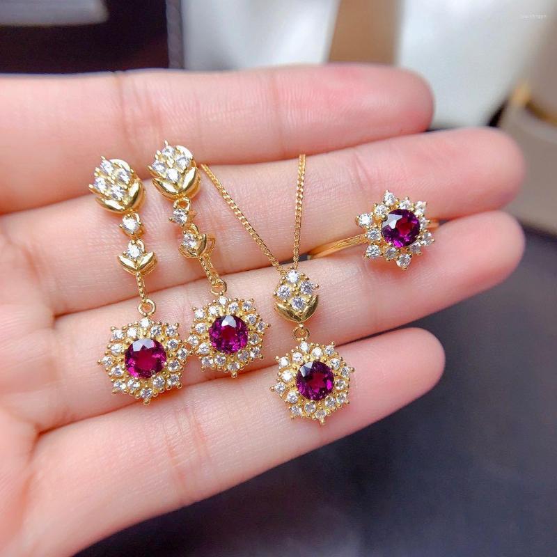 

Necklace Earrings Set Charming Round Purple/Red Crystal Pendants Necklaces Drop Rings For Women Wedding Engagement Bridal Sets, Picture shown