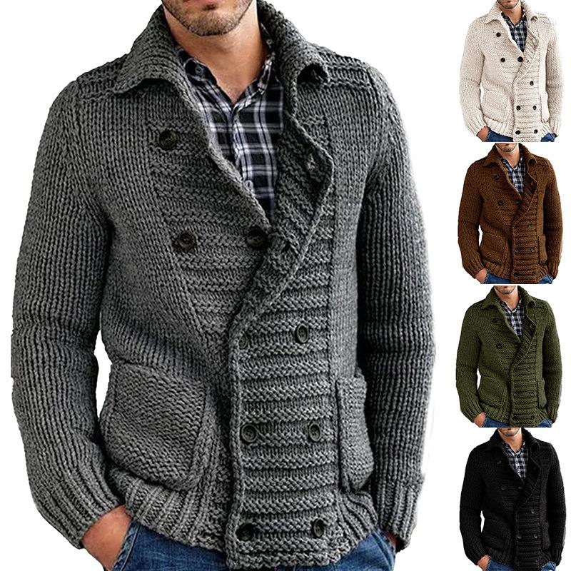 

Men's Sweaters 2022 Autumn And Winter European American Men's Sweater Cardigan Solid Color Lapel Long-sleeved Knitted Jacket, Brown