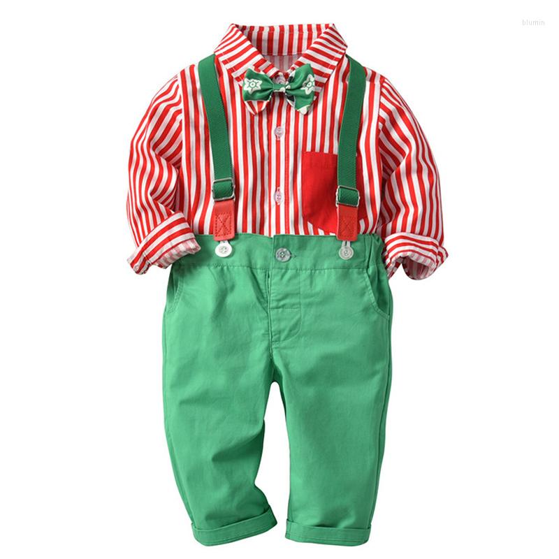 

Clothing Sets 1-4 Years Christmas Dress Up Toddler Boy Cotton Cute 3pcs Shirt Pants And Tie Set Baby Kids Party Fashion Suit, Green