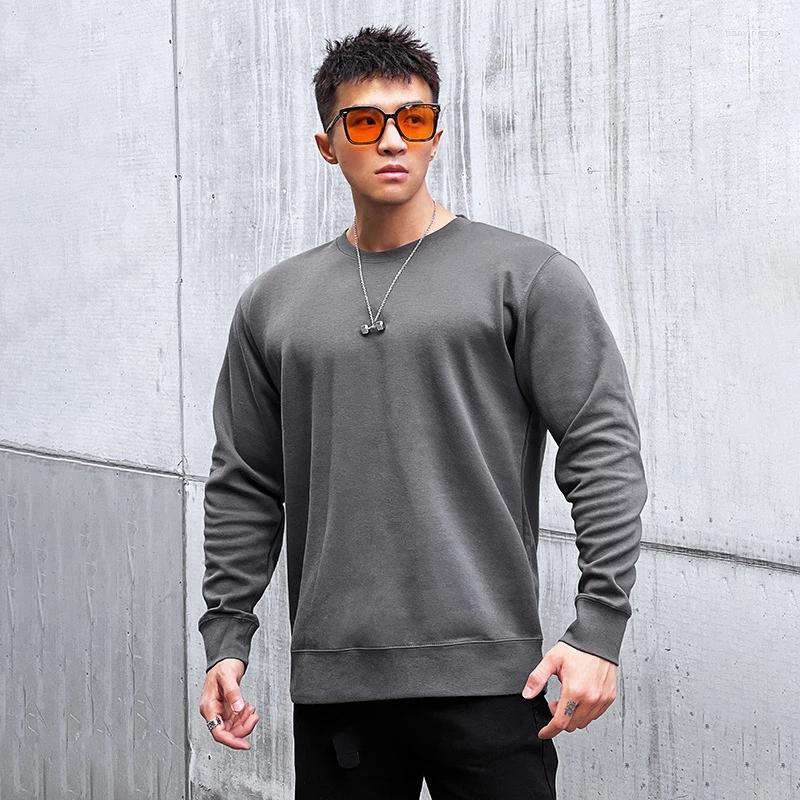

Men's Hoodies Men Autumn Pullover Cotton Gym Long Sleeve Round Collar Casual Sports Outdoor Elastic Base Fashion Bodybuilding Hoodie, White
