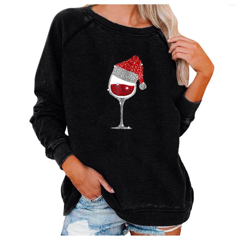 

Women's T Shirts Sweatshirt Women Fashion Christmas Wine Glass Printed Long Sleeve Pullover Top Harajuku Xmas Year Shirt Blusas Sudaderas, Gray