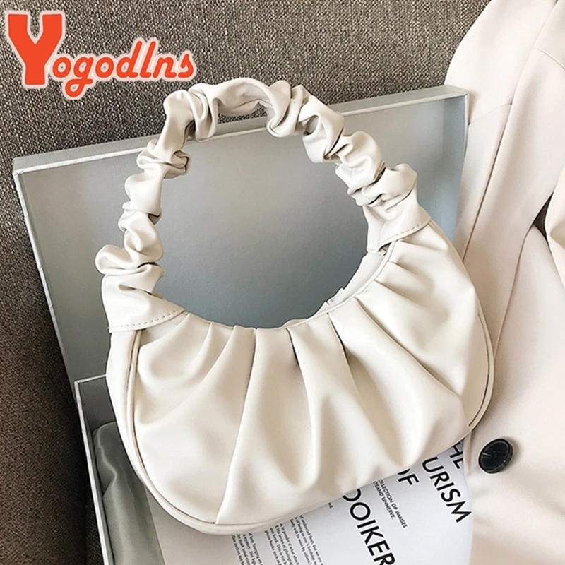 

Evening Bags Yogodlns Summer Pleated Handlebags For Women PU Cloud Leisure Armpit Bag Shopping Shoulder Dumpling Handbag Female 221010, Black
