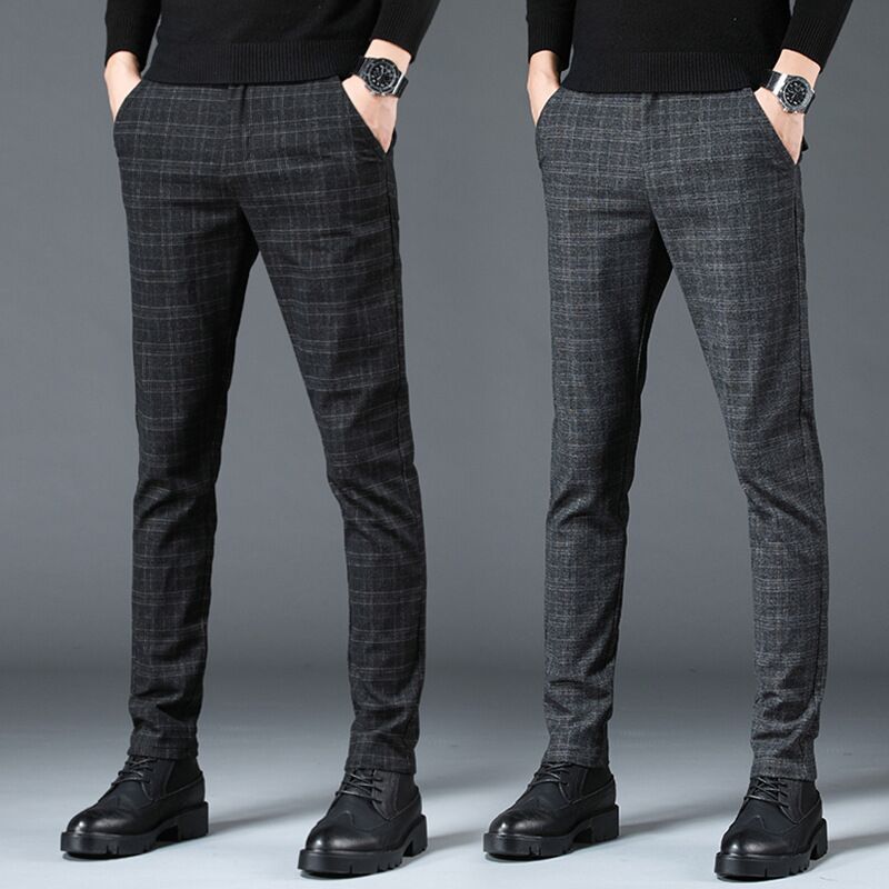 

Men's Pants plaid pants men Spring casual Slim Straight Pant Fashion Business Men Casual Pants male Trousers 38 221010, Gray