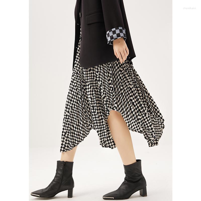 

Skirts 2022 Asymmetrical Women Skirt Vintage Korean Fashion Clothing Mid-Calf Plaid High Street Long For, 96