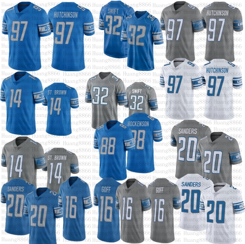 

Amon-Ra St. Brown football jersey Aidan Hutchinson 20 Barry Sanders Jared Goff jerseys stitched, As