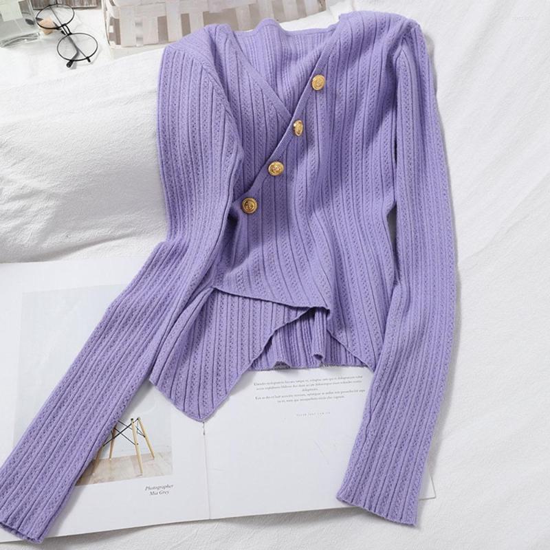 

Women's Sweaters Sweater Fashion 2022 Spring Autumn Women Irregular Single Breasted Female Pullover V-neck Sweet Knitted Long Sleeve Short, Black