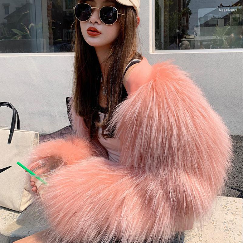 

Women's Fur Women Autumn Winter Imitation Fluffy Coat High Waist V-Neck Furry Bomber Jacket Zipper Cardigan Flocking Streetwear, Pink