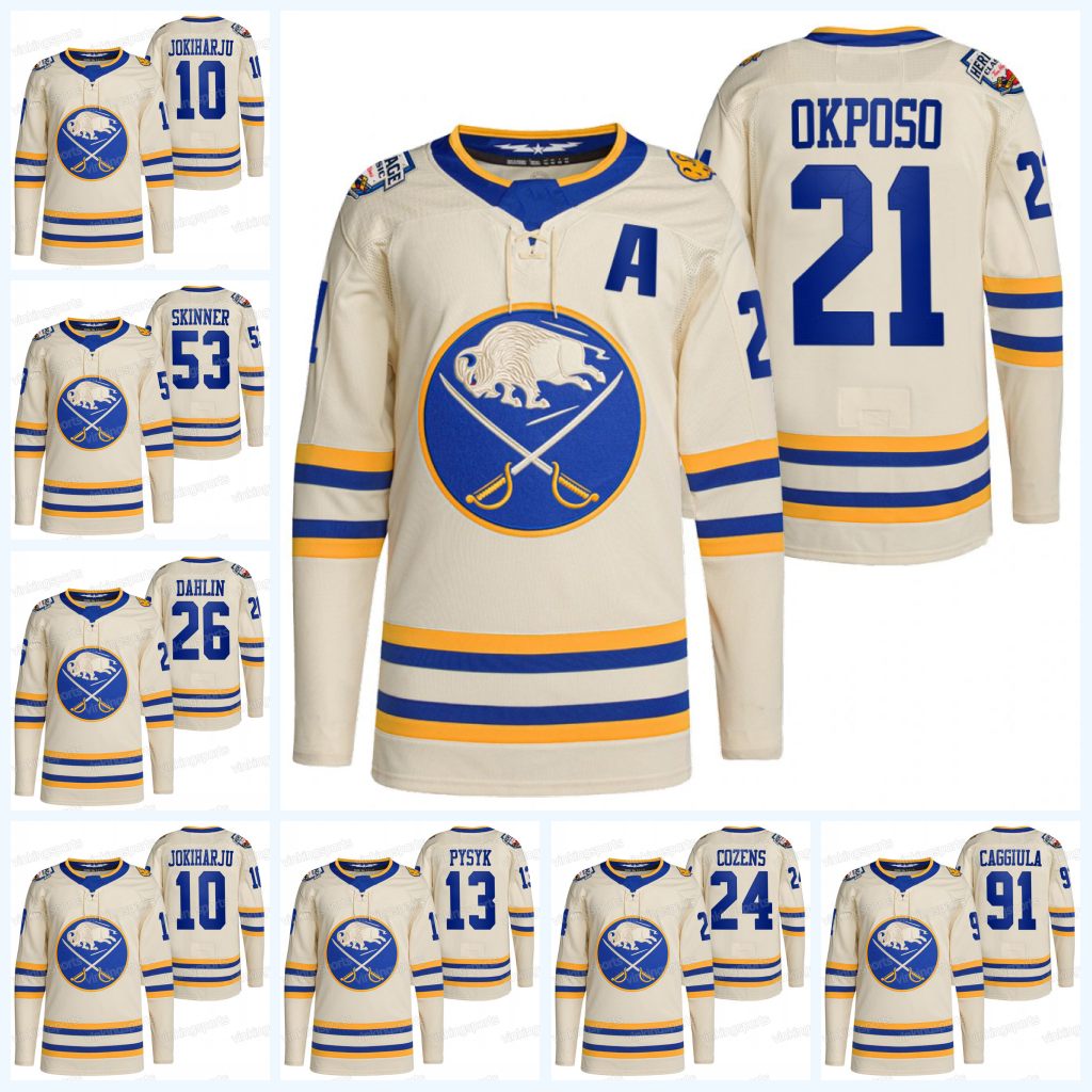 

Kyle Okposo 2022 Heritage Classic Buffalo Jersey 53 Jeff Skinner Sabres Mark Pysyk Cody Eakin Drake Caggiula Rasmus Dahlin Zemgus Girgensons Dylan Cozens, Womens s-xxl 2022