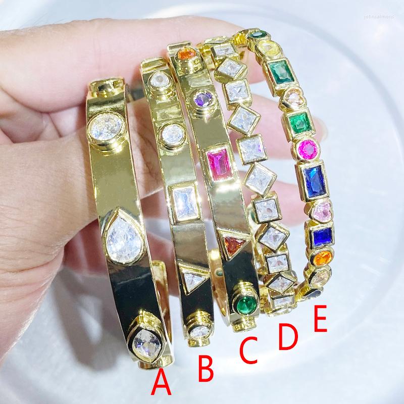 

Bangle 3 Pcs Gold Geometric Crystal Jewelry Gift Pave Zirconia Fashion Women 21092