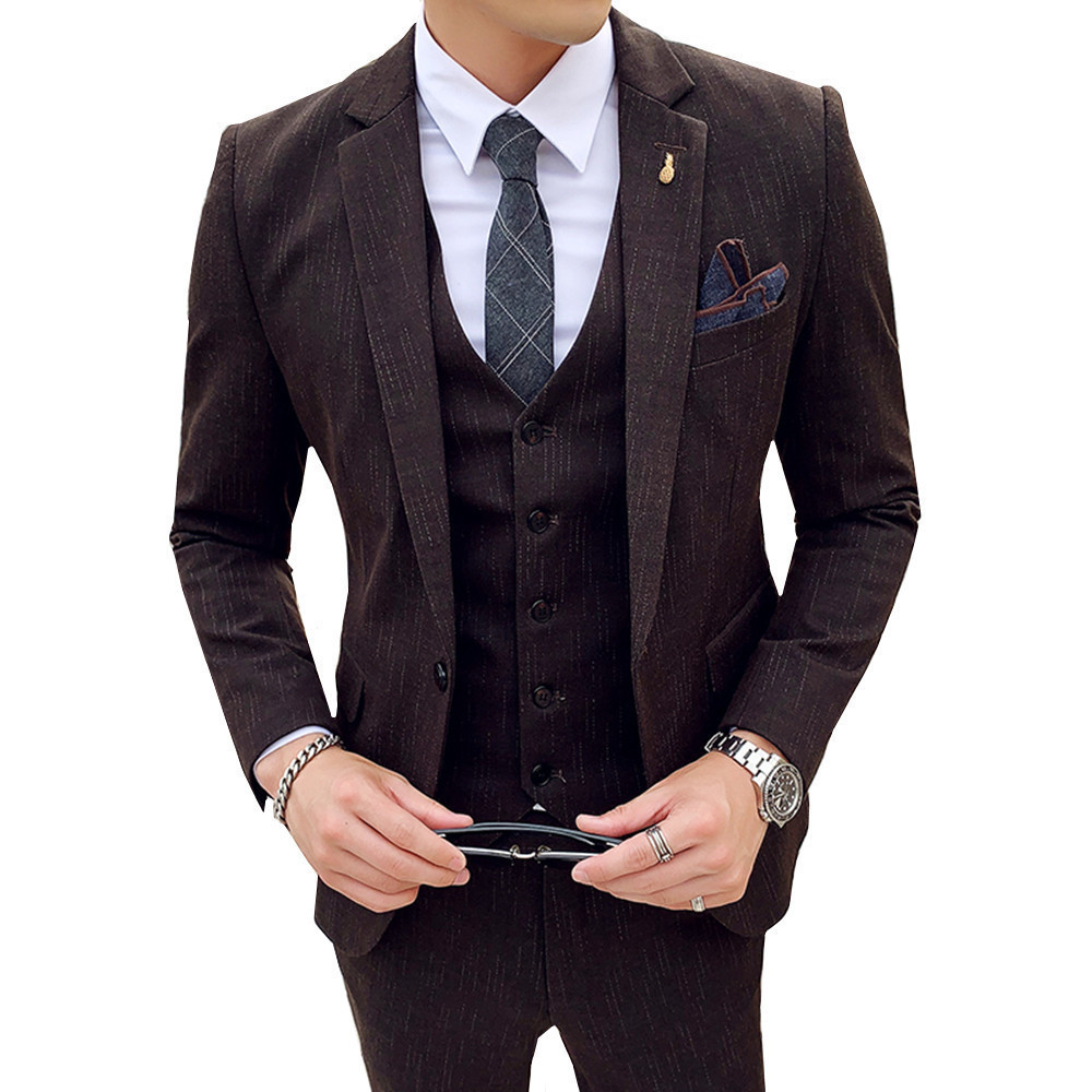 

Men's Suits Blazers 3 Pcs Suits Set Men British Style Coat Vest Pants Male Slim Fit Wedding Dress Tuxedos Business Casual Jacket Trousers Waistcoat 221008, Dark brown