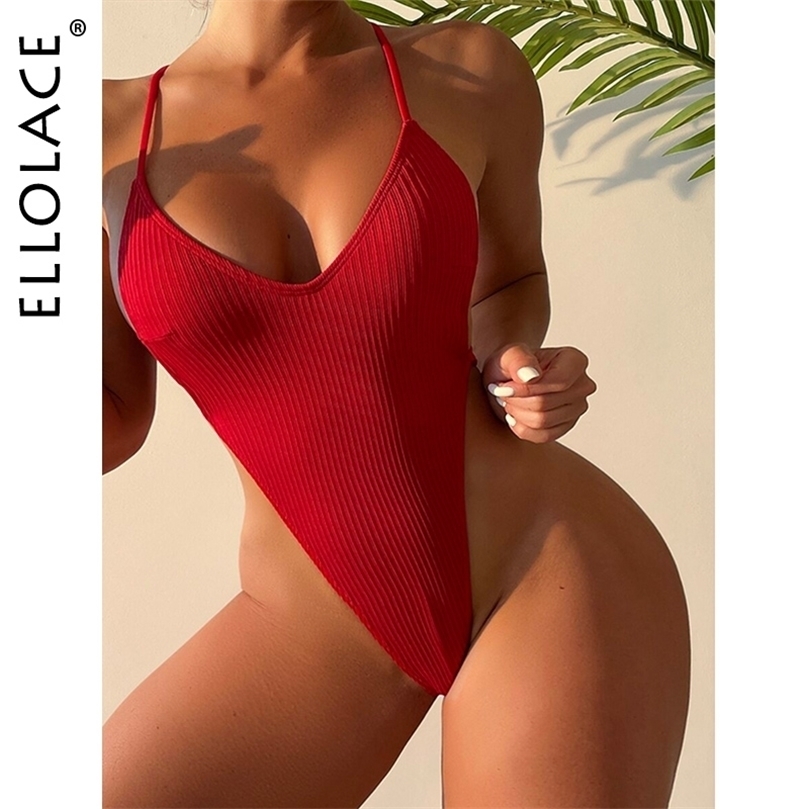 

Sexy Set Ellolace OnePiece Thong Swimsuit High Cut Backless Monokini Solid Whole Swimwear Ribbed Bikini Sexy Harajuku Bathing Suit 221010, Burgundy