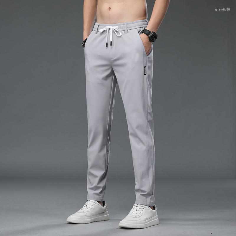 

Men's Pants Men's Ice Silk Trousers Solid Color Mid-Waist Loose Breathable Straight-Leg Casual Thin Quick-Drying Sports 28-38, Gray