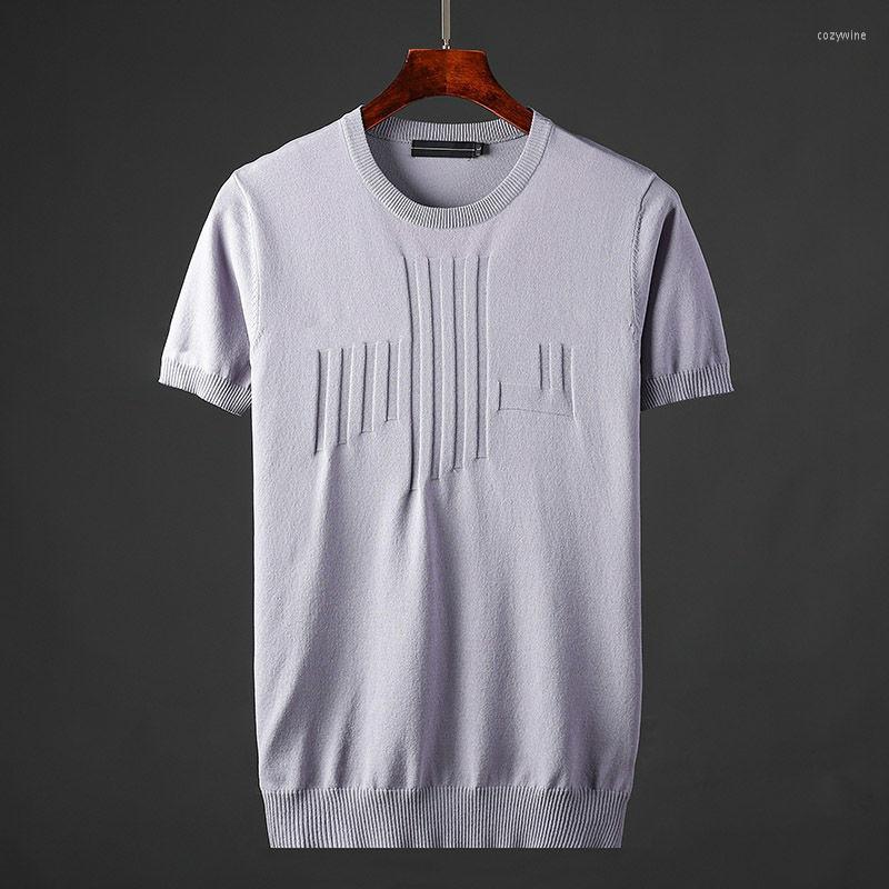 

Men's T Shirts 2022 Fashion Men Summer Short Sleeve T-shirt Slim Fit O-neck Solid Color Pullovers Casual Ice Silk Knitted Tee Shirt B130, Black