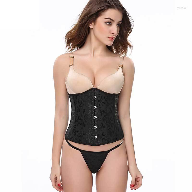 

Bustiers & Corsets Under Bust Plastic Boned Waist Trimmer Corset Jacquard Floral Front Buckle Closure Bustier Plus Size 6XL Sexy Women, Black
