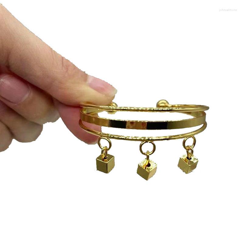 

Bangle Small For Baby Dubai Gold Color Charm Girls Square Bracelet African Bell Jewelry Child Party Gifts