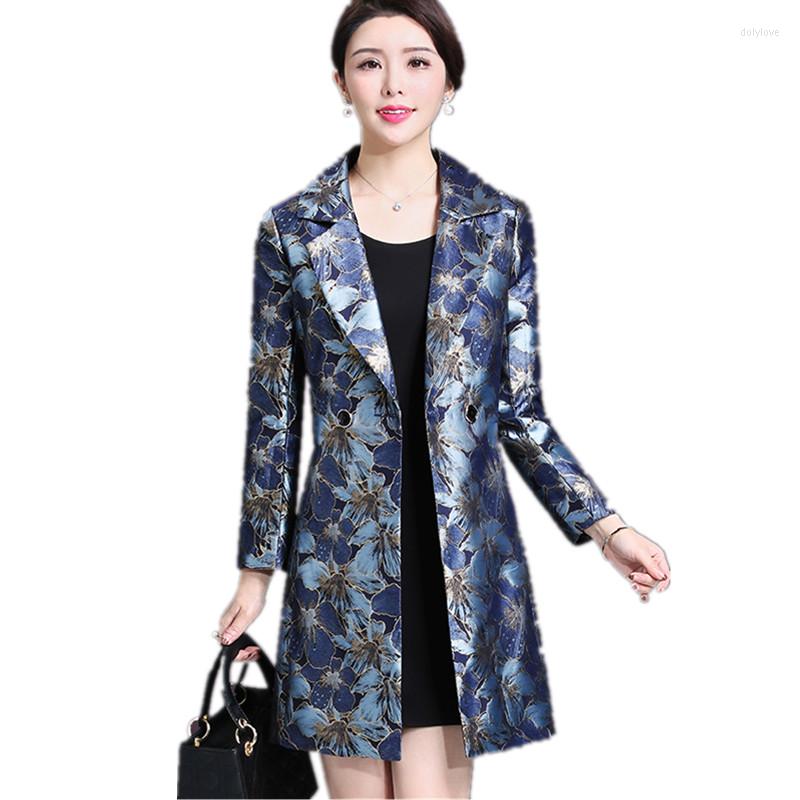 

Women's Trench Coats 2022 Elegant Coat Women Blazer Stylish Clothes High End Floral Print Jacket Women's Loose Size Spring Autumn, Blue