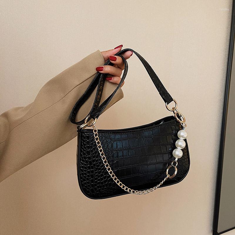 

Evening Bags Crocodile Pattern Women Chain Underarm Shoulder Bag Small Leather Handbags And Wallet Vintage Lady Crossbody, Beige