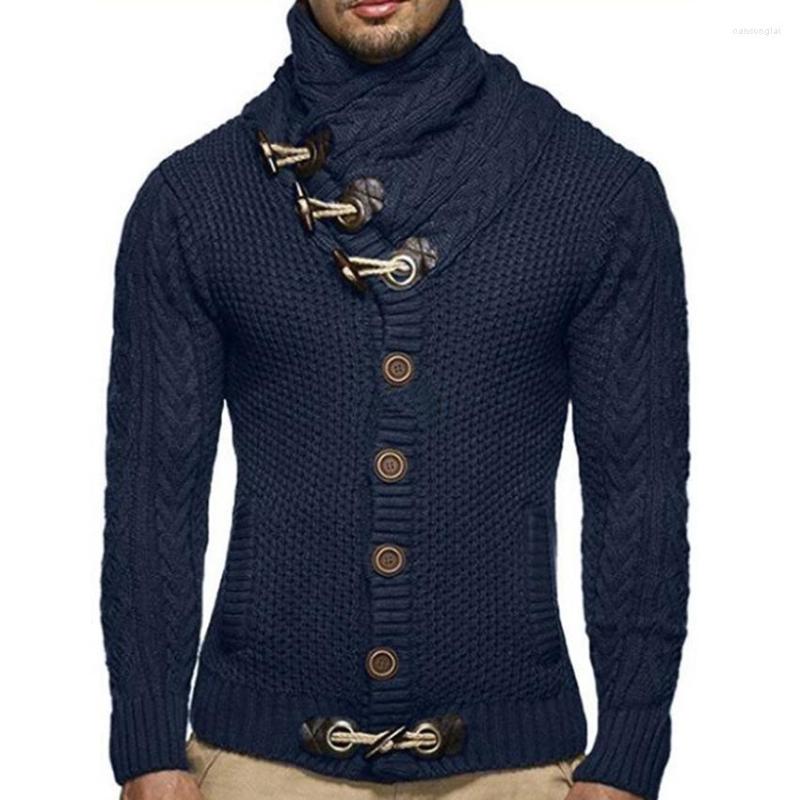 

Men' Sweaters Mens Turtleneck Sweater Male Cattle Horn Buckle Clothing Long Sleeve Cardigan Man, Black