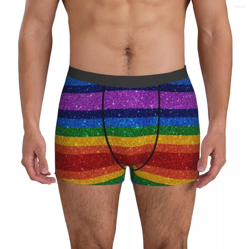 

Underpants Bling Me Up Rainbow Underwear Striped Art Glitter 3D Pouch Trunk Design Shorts Briefs Breathable Men's Panties Large Size, 12