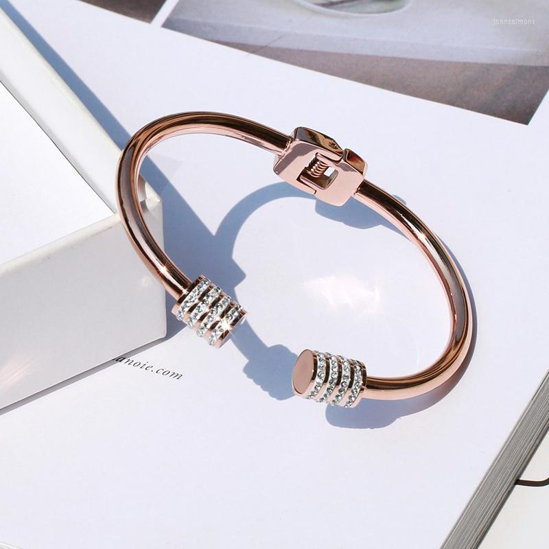 

Bangle YUN RUO 2022 Arrival Trend Punk Full Crystal Open Rose Gold Color Titanium Steel Jewelry Woman Never Fade Chic Style