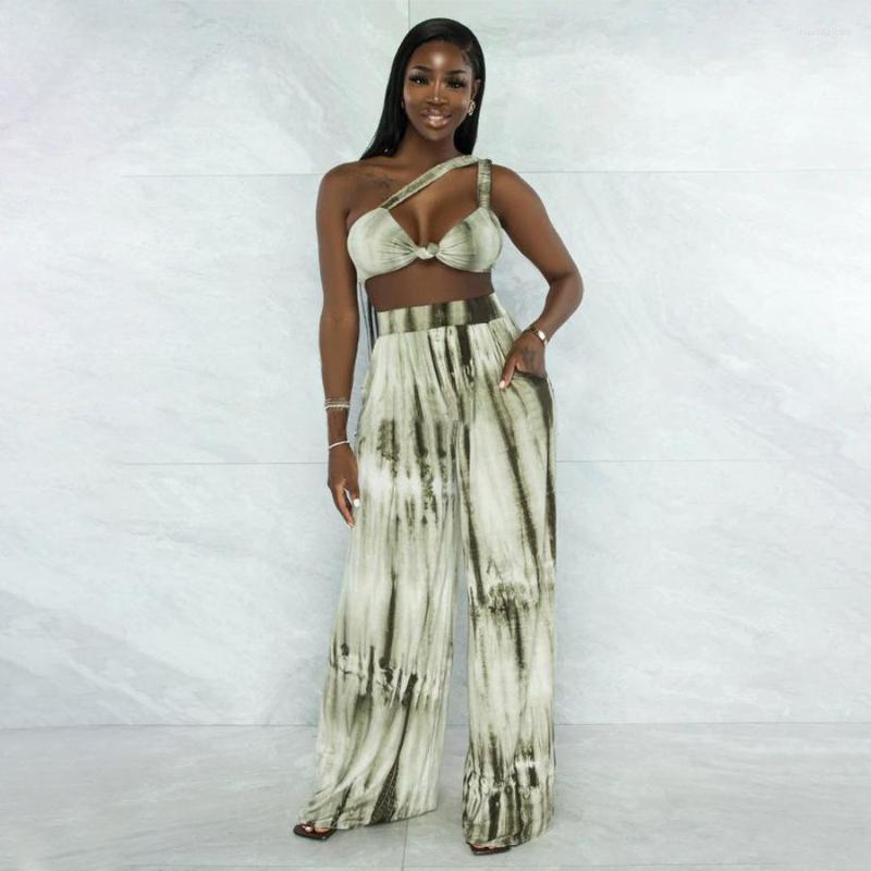 

Women' Two Piece Pants Holiday Boho Summer Women Outfits Sleeveless Bra Tops High Waist Wide Leg Trousers 2022 Wholesale, Blue