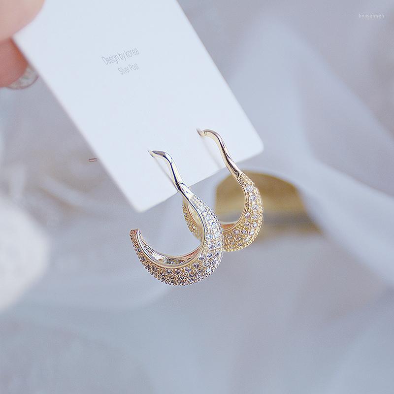 

Stud Earrings Crescent Moon Exquisite Inlaid Zircon Earrring For Women Gold Color CZ Bling Earring PendantStud