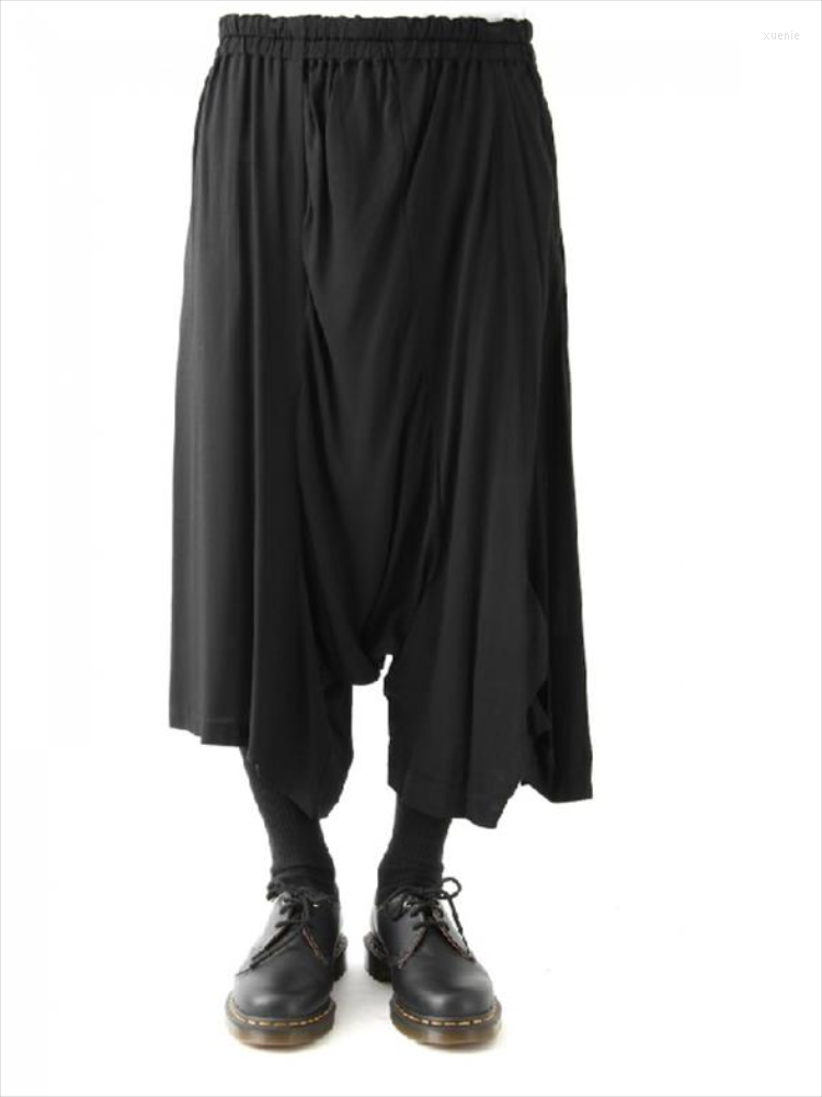 

Men' Pants Spring And Summer Men' Irregular Drape Pleated Skirt Low-grade Harlan Trousers Wrinkle Pure Color Loose Nine Cent, Black