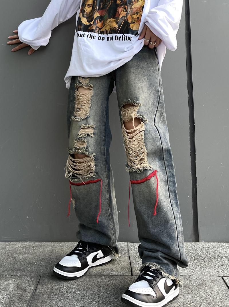 

Men' Jeans Harajuku Vintage Ripped Blue Loose Mens Y2K Streetwear Goth Hip Hop Punk Rock Oversized Casual Pants Womens Aesthetics