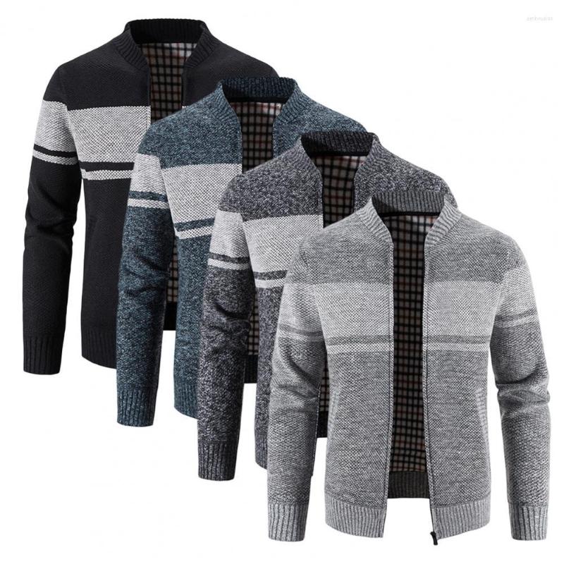 

Men's Sweaters Men Sweater Jacket Contrast Color Pockets Elastic Zipper Long Sleeves Cardigan Stand Collar Casual Stretchy Winter, Black