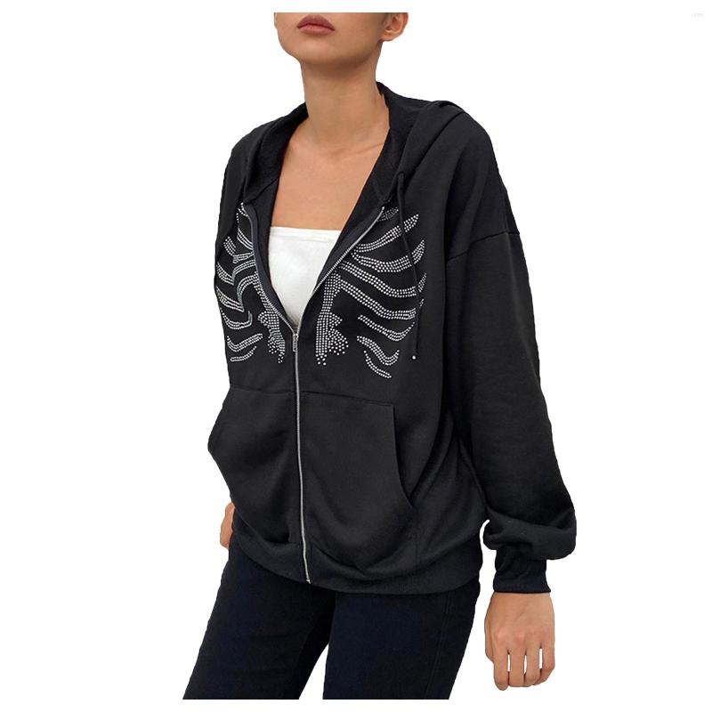 

Women's Hoodies Harajuku Sweatshirt Street Long Sleeve Hooded Zipper Rib Rhinestone Casual Sudaderas