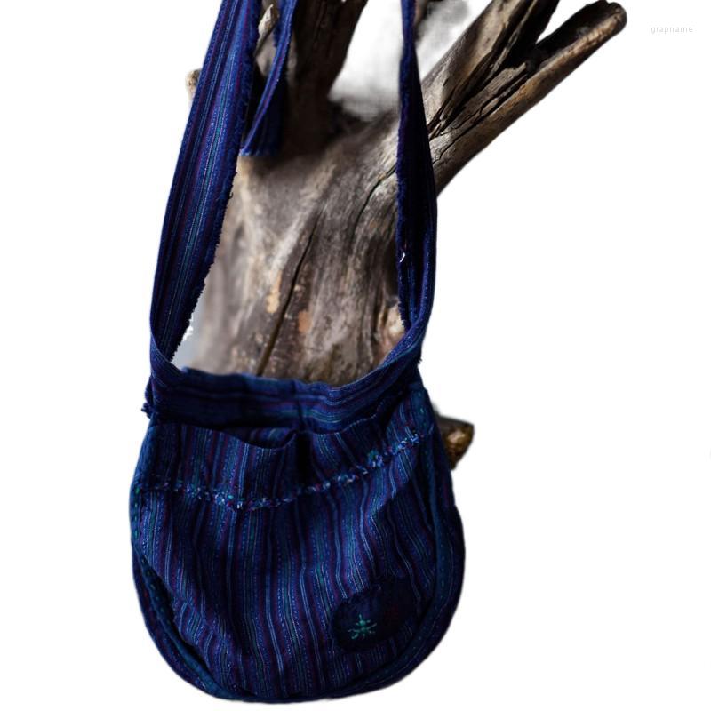 

Evening Bags YourSeason Women Retro Handwoven Scrims Old Cloth Colorblock Stripes Casual Solid Color Ladies Chinese Style Small Handbag, Blue