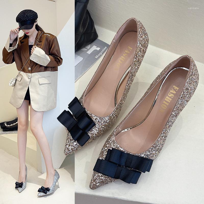 

Dress Shoes Fashion Pointed-toe Pumps For Women Office Work Autumn Thin Heel Blingbling Sexy Female Party High Heels Ladies Shoe, Gold