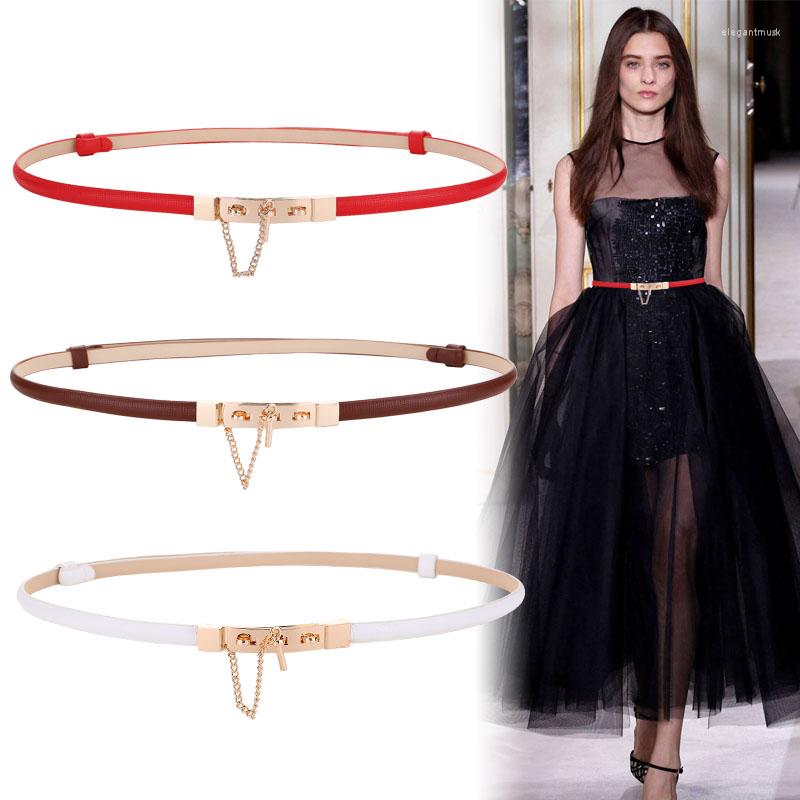 

Belts Women Thin Belt Adjustable Real Leather Waistbands Ladies Gold Special Buckle Genuine Cow Narrow Waist For Dress, Black