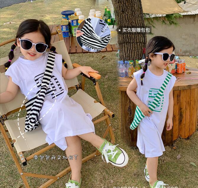 

Girl Dresses 2022 Wholesale Girls Vest Dress With Bag Fashion Summer Cotton 2-7t C927, Black