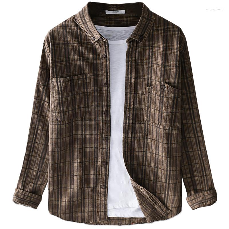 

Men's Casual Shirts Men's Cotton Male Long-sleeved Striped Youth Men Women Japanese Literature Couple Slim Plaid Top, Army green