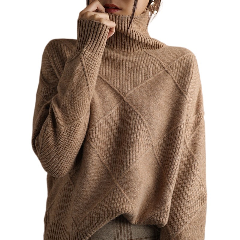 

Women's Sweaters Cashmere Sweater Women's Turtleneck Pure Color Knitted Pullover 100% Wool Loose Large Size Women, Auburn