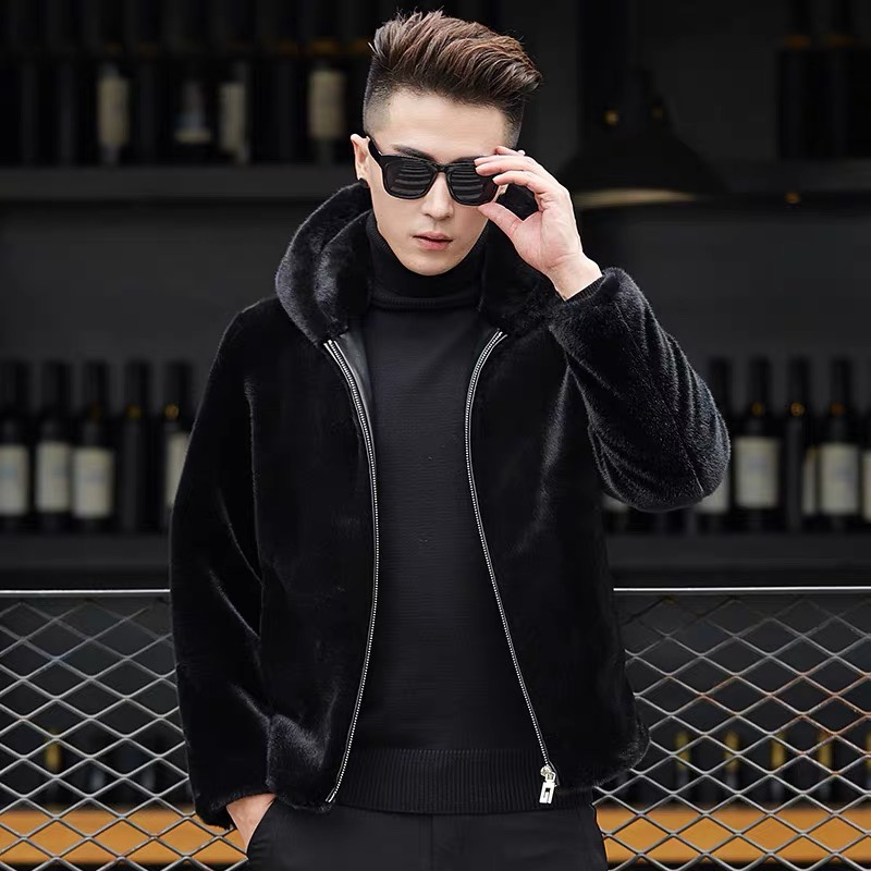 

Men' Faux Fur coat black winter outerwear Thicken Warm Plush Luxury Trendy Outdoor Jacket Casual male clothing short Overcoat