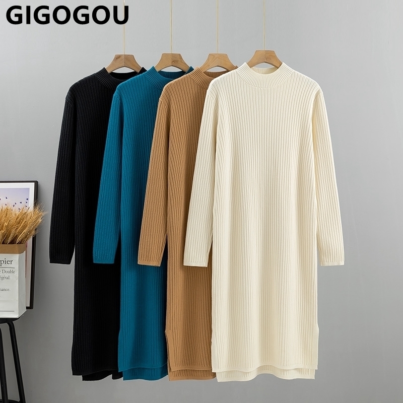 

Casual Dresses GIGOGOU Autumn Winter Thick Women Sweater Fashion Knitted Ribbed Loose Lady Warm 221010, Yellow