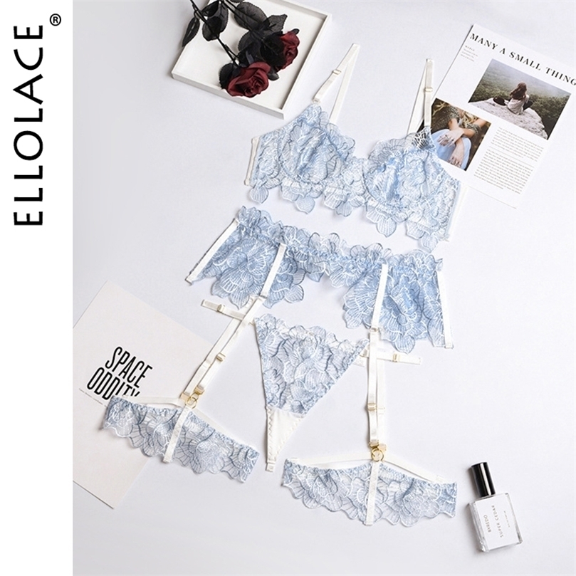 

Sexy Set Ellolace Lace Sexy Underwear Erotic Lingerie Embroidery Transparent Bra and GStrings Thongs Garters Brief Sets Lingerie Set 221010, Apricot