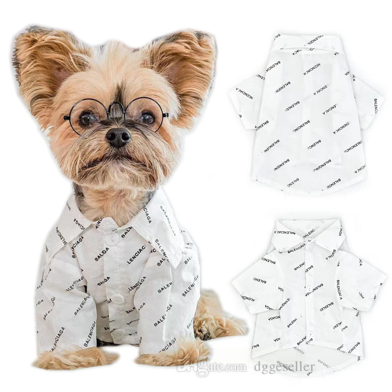 

Pet Shirt Cotton Dog Apparel Designer Dog Clothes for Small Dogs Cats Boy Girl Kitten Soft Pets T-Shirt Breathable Tee Outfit Classic Letters Adorable Clothing A399, White