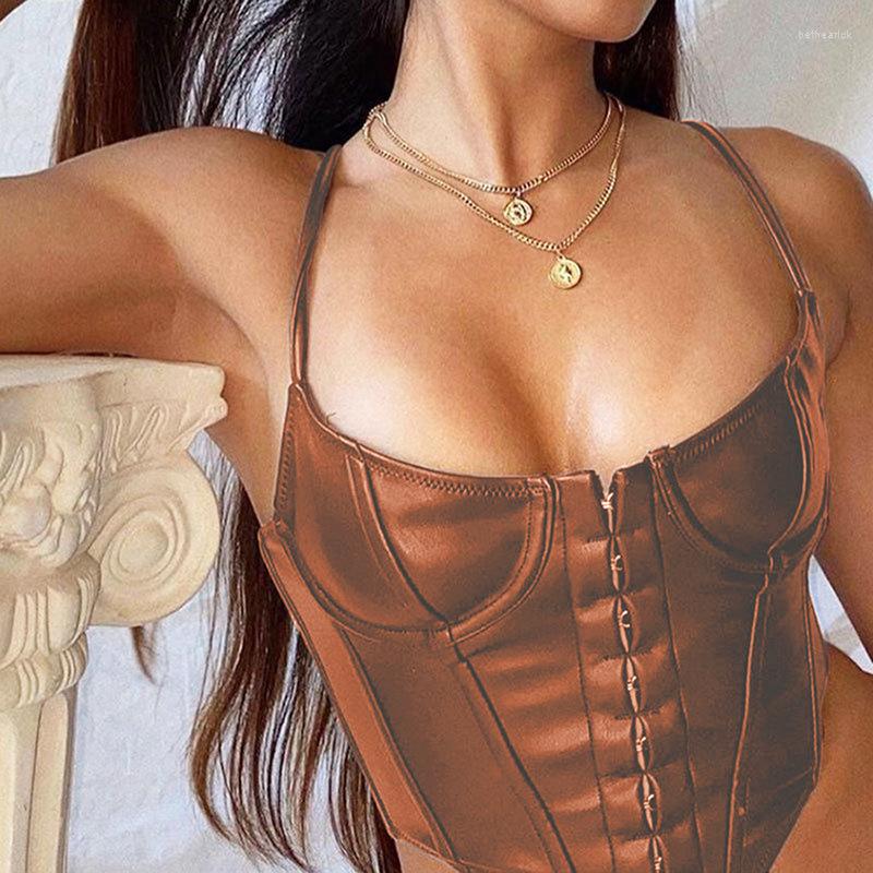 

Women' T Shirts Summer Elegant Sexy Deep V-Neck Halter Sleeveless Solid Color Tshirt Women Autumn Punk Club Button Street Style Crop Corset, White