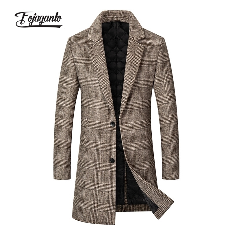 

Men's Wool Blends FOJAGANTO Winter Brand Plaid Blend Coat High Quality Fashion Luxurious Coats Casual Long Overcoat Male 221008, Coffee