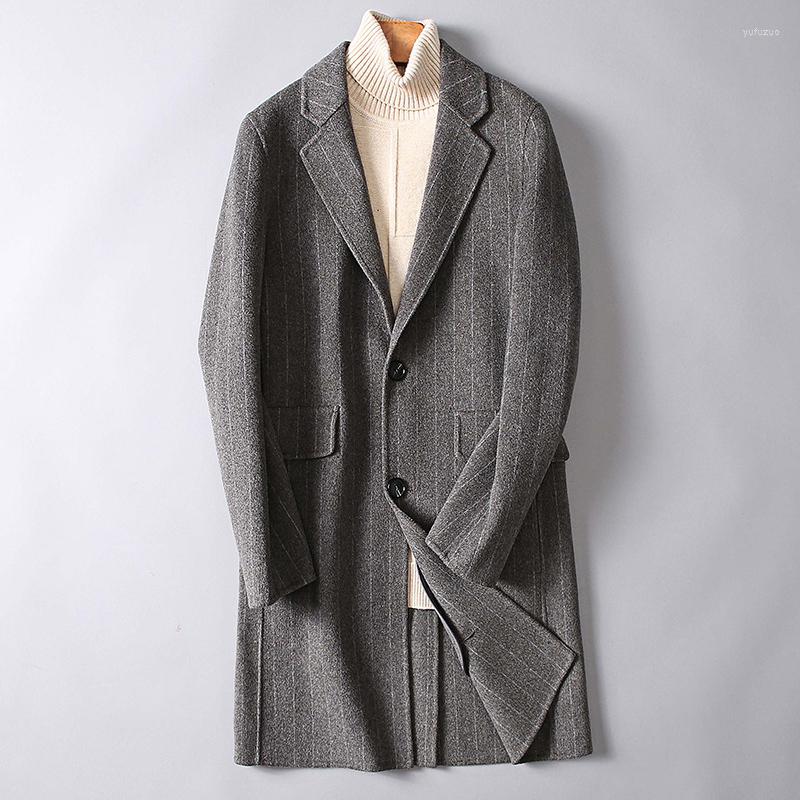 

Men's Jackets Winter Men's Casual Thicken Woolen Trench Coat Business Coats Male Solid Color Slim Fit Overcoat Medium Long, Black