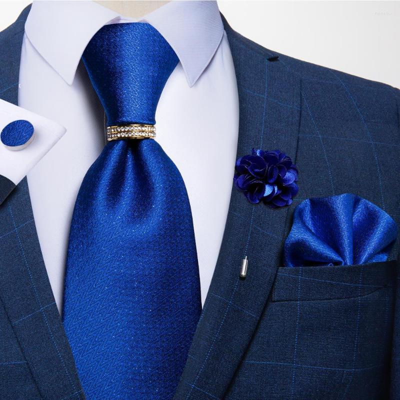 

Bow Ties Royal Blue Solid Men's Silk Brooch Handkerchief Set Formal Business Wedding Necktie Men Neckwear Accessories DiBanGu