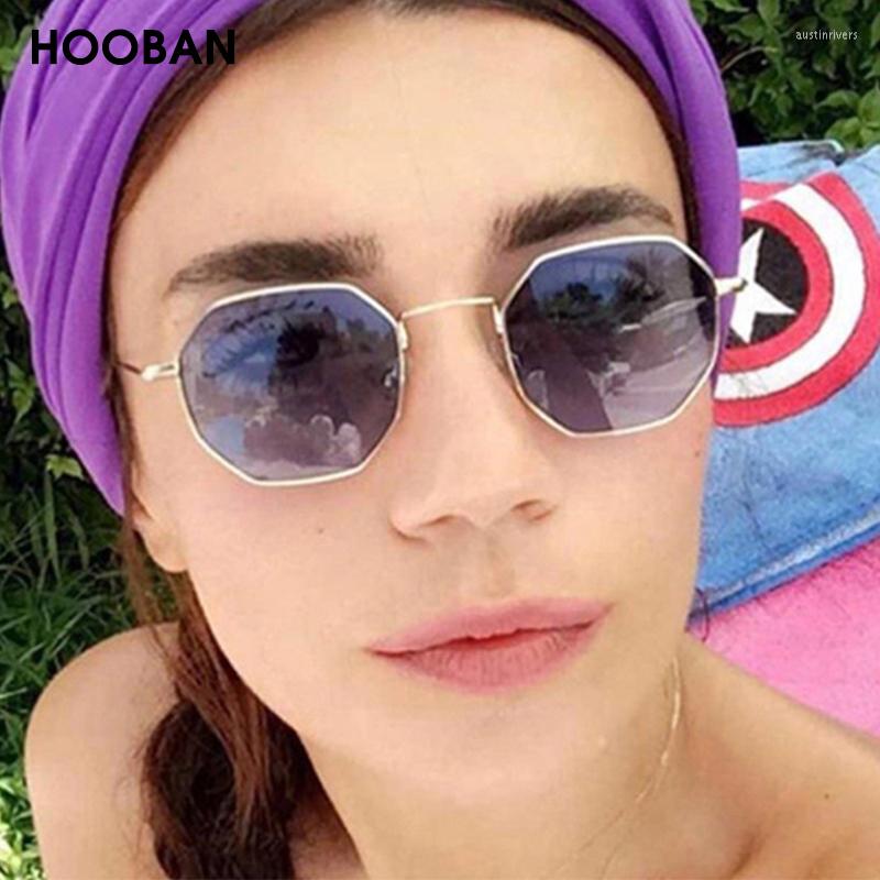 

Sunglasses HOOBAN Retro Polygon Women Men Vintage Small Metal Sung Glasses Female Fashion Ocean Driving Eyeglasses