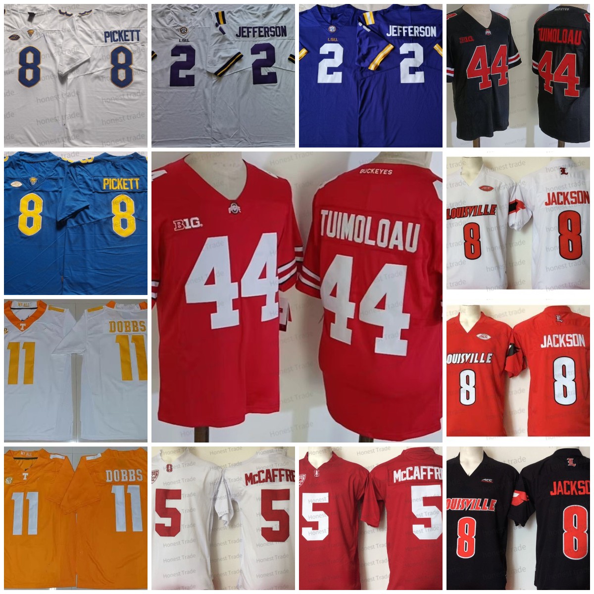 

NCAA 8 Kenny Pickett Football Jersey 8 Lamar 34 Jackson 5 Christian McCaffrey 2 Justin Jefferson 11 Joshua Dobbs 44 J.T. Tuimoloau Walker White College Mens Jerseys, Men jersey