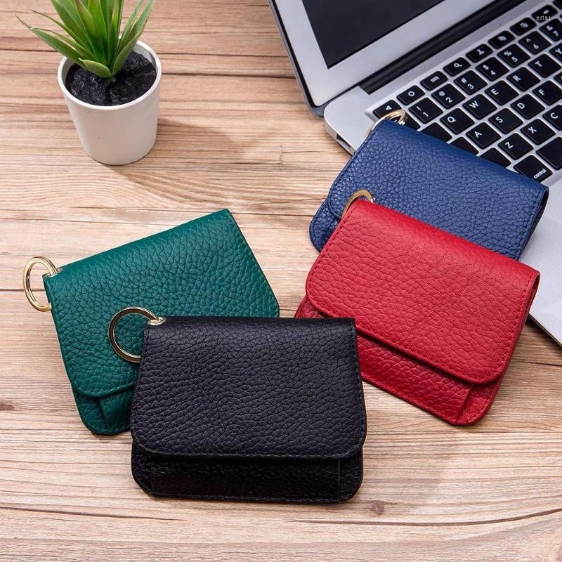 

Wallets Women's Small Wallet Genuine Leather Organizer Minimalist Luxury Design Money Bag With Keychain Short Purse For Female, Black