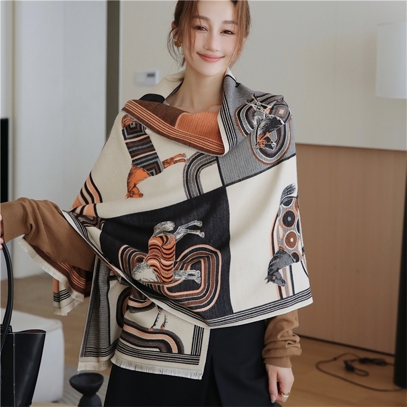 

Scarves Luxury Neckerchief Scarf for Women Winter Warm Cashmere Shawl Wraps Bufanda Thick Pashmina Blanket Poncho Female Muffler Echarpe 221010