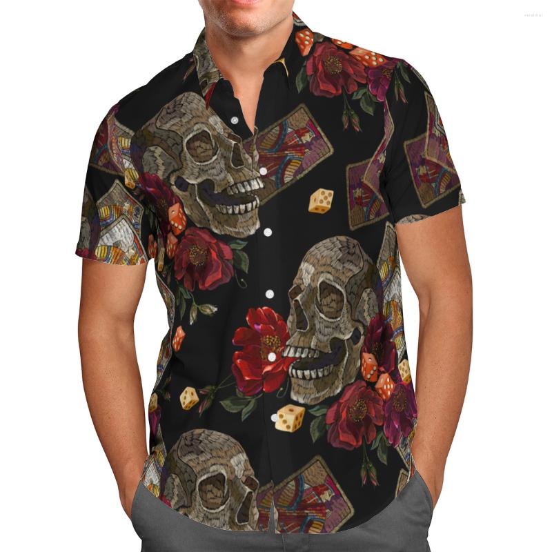

Men's Casual Shirts Red Flower Skull 3D Printed Summer Breathable Hawaiian Beach Short Sleeve Shirt Cool Social Art Oversized Street, Hawaiian shirt 05